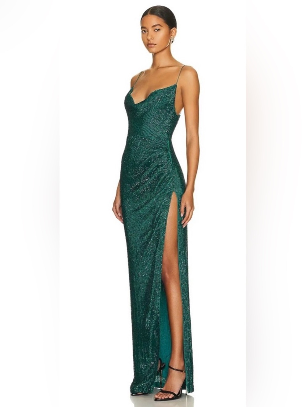RETROFETE Katya draped sequined chiffon gown M Emerald